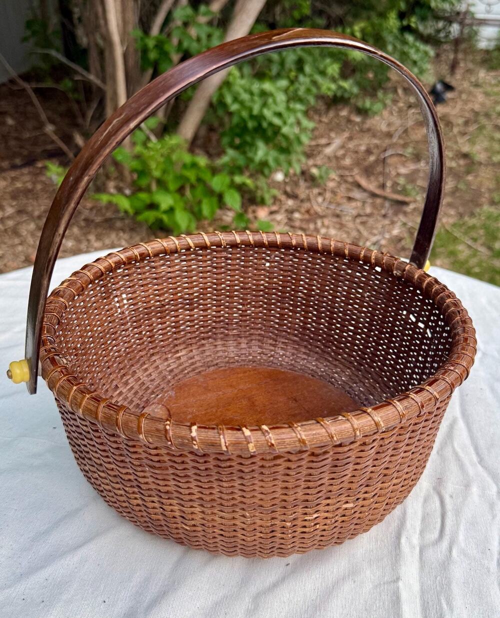 Antique Nantucket Lightship Basket | Round Woven Cane Basket